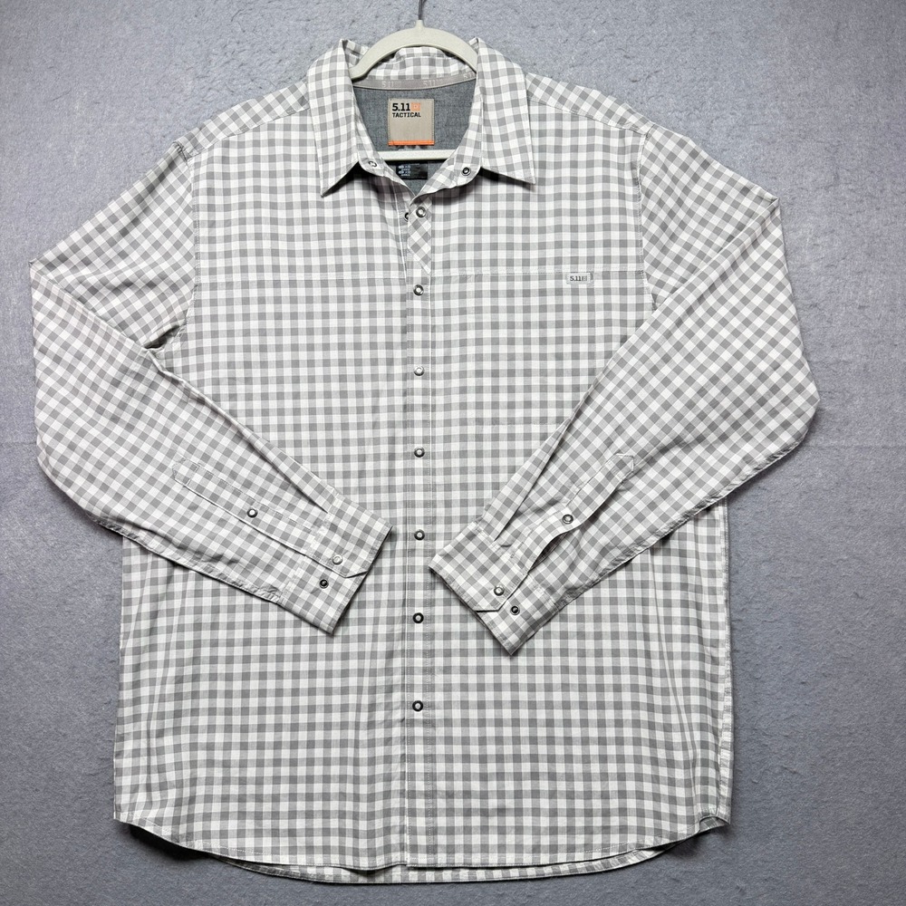 5.11 Tactical Mens Large Grey Gingham Long Sleeve Snap Button Down Shirt